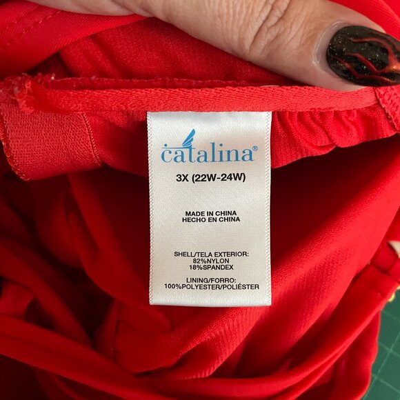 Catalina Women Plus Size 3X Red Lace Up One Piece Swimsuit Padded Swim Beach - Picture 8 of 9